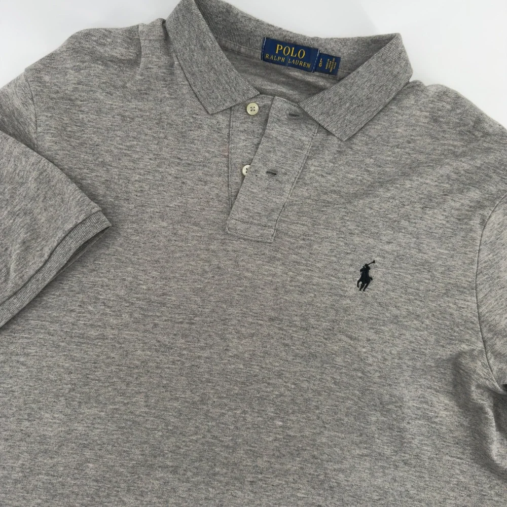 Polo Ralph Lauren Mens Gray Short Sleeve Cotton Pony Logo Polo Shirt Large